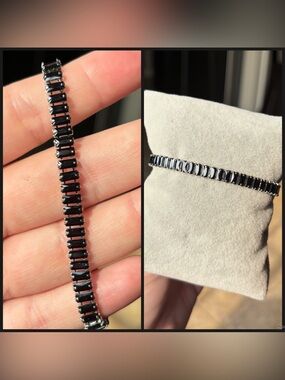 Black Crystal Tennis Bracelet - Elegant Women's Jewelry